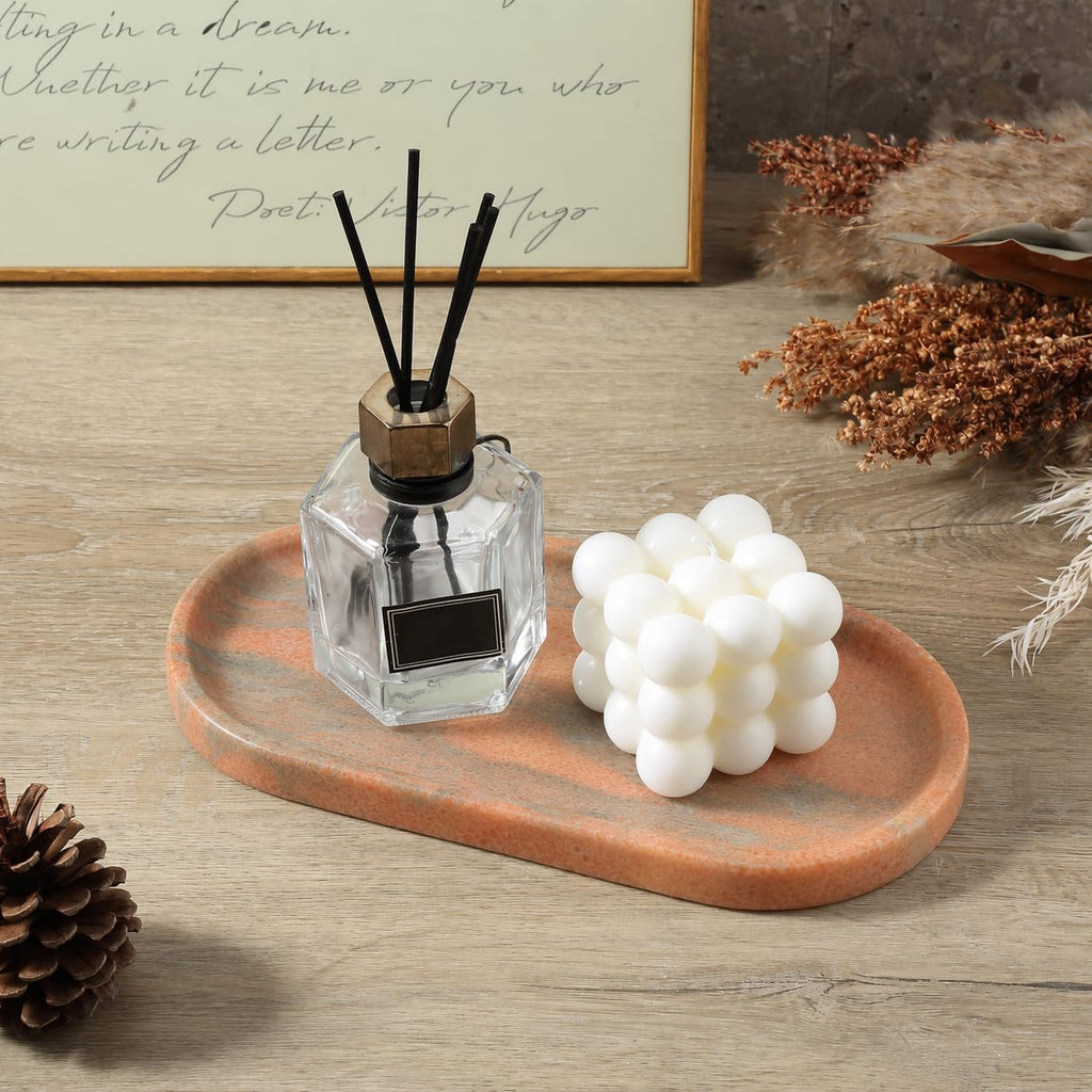 Koville Natural Marble Tray for Bathroom Countertop, Vanity Tray for Decor