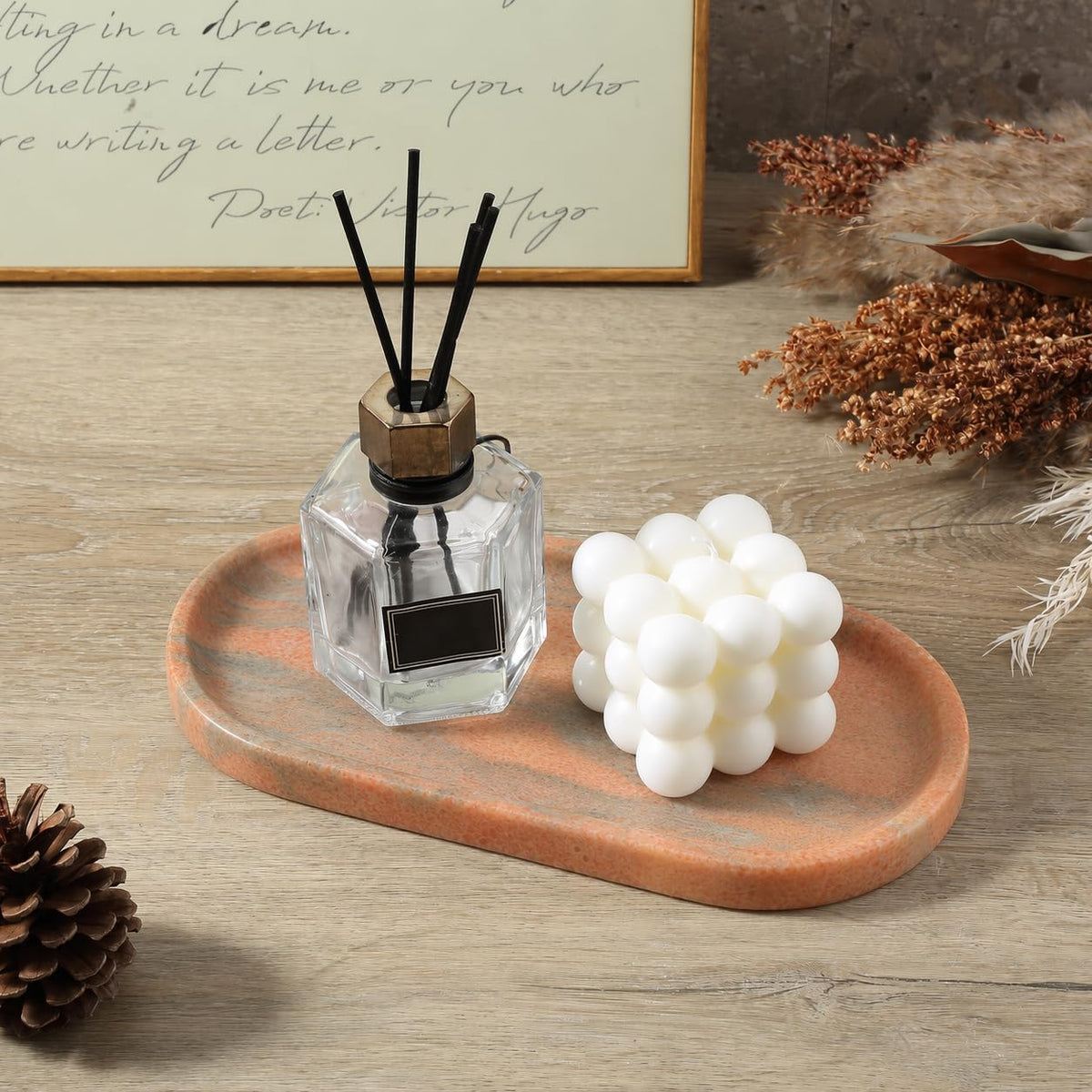 Koville Natural Marble Tray for Bathroom Countertop, Vanity Tray for Decor