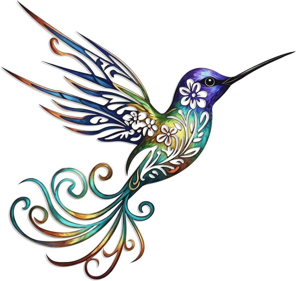 Harikikochuu Metal Hummingbird Wall Decor - Abstract Hummingbird Outdoor Wall Art Metal Bird Wall Decor for Garden Patio (Colorful, 11.8 x 11in)