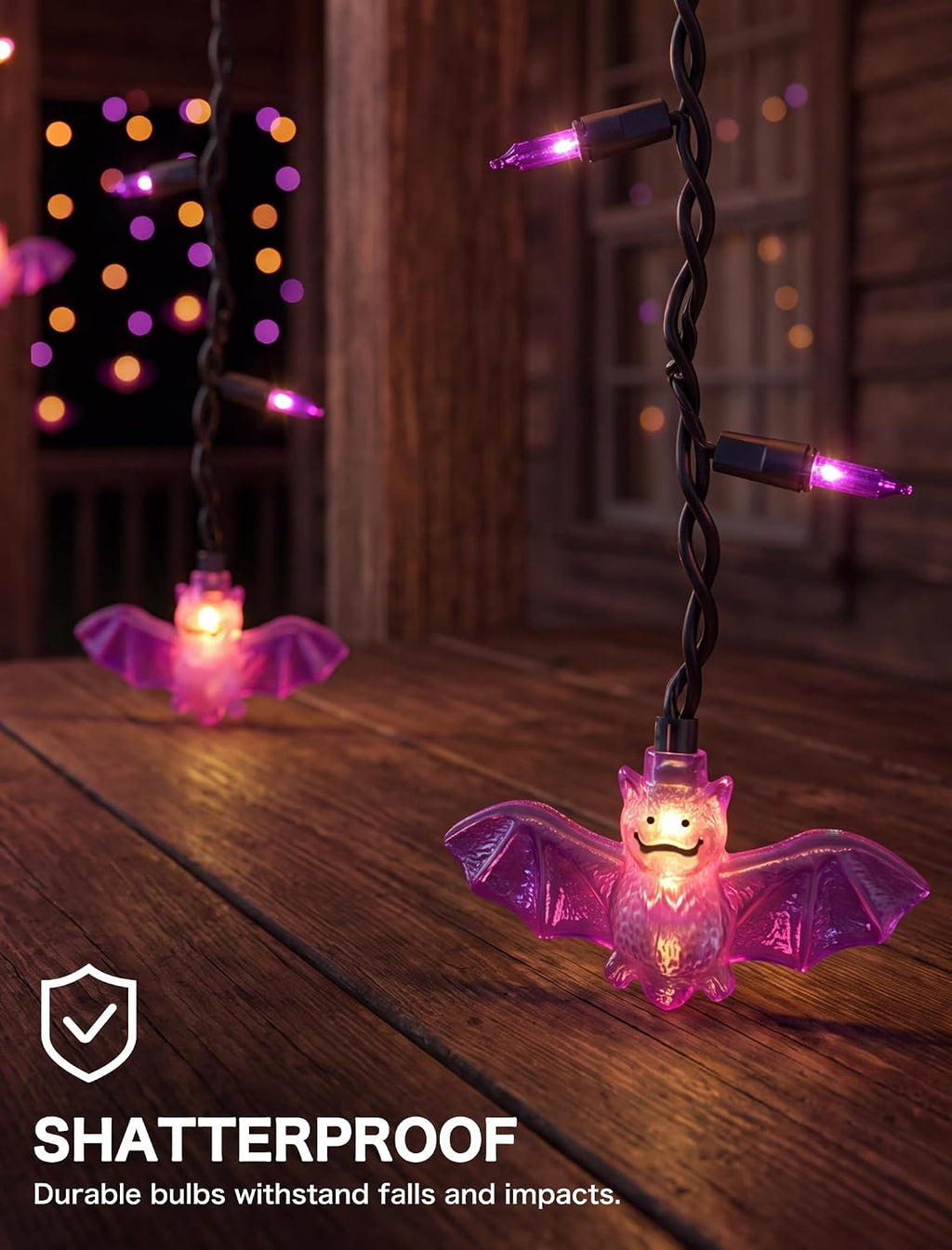 SUNSGNE Halloween Bat Curtain Lights, 7FT 50 LED Purple Window Decor