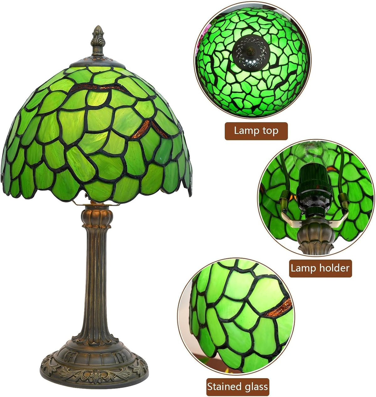 Tiffany Lamp Stained Glass Table Lamp Christmas Green Leaf Small Bedside Lamps Living Room Dining Room Office Decoration Desk Lamp Home Decoration Creative Gift