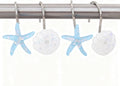 Twofishes Blue Seashell Shower Curtain Hooks S/12 Ocean White Starfish Style Shower Curtain Rings Pack of 12 White Shell Shower Rings Set of 12