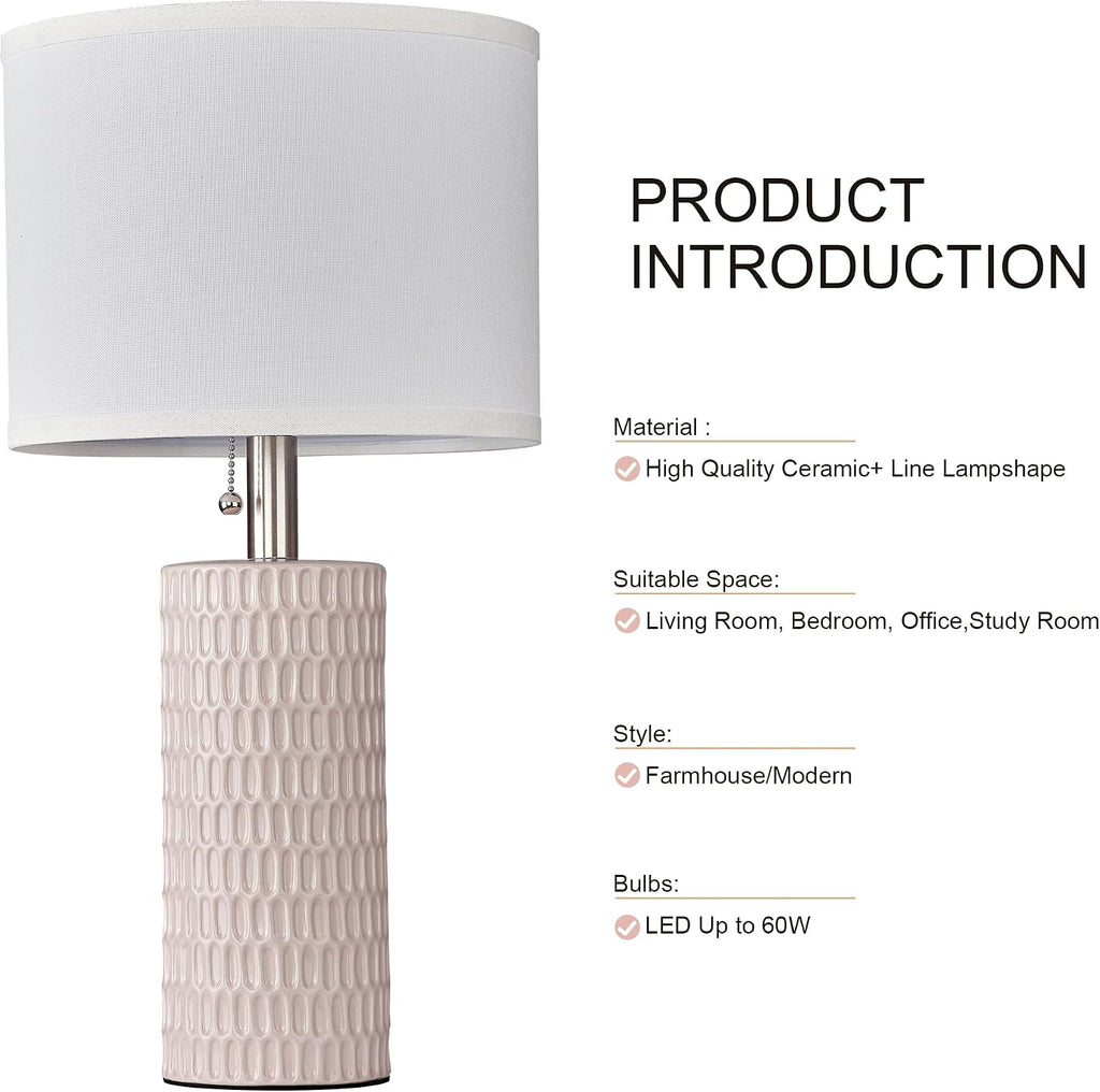 Reaketon Modern Ceramic Table Lamps Set of 2, Lamps for Nightstands, Pink
