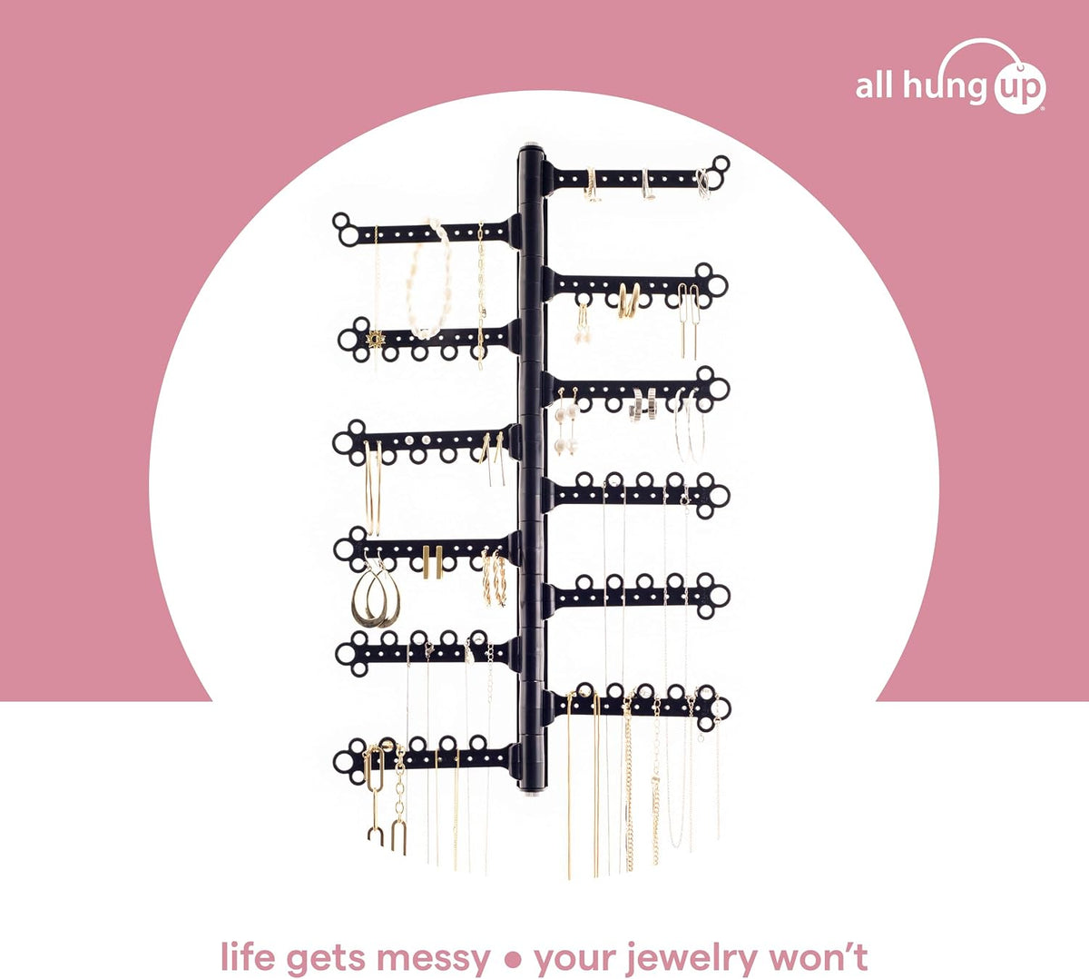 12-Tier Hanging Wall Jewelry Organizer, Earring,Necklace,Ring Holder-Black