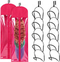 10 Pcs Wig Hangers Rack for Multiple Wigs, Dust-proof Storage Bag, Hot Pink