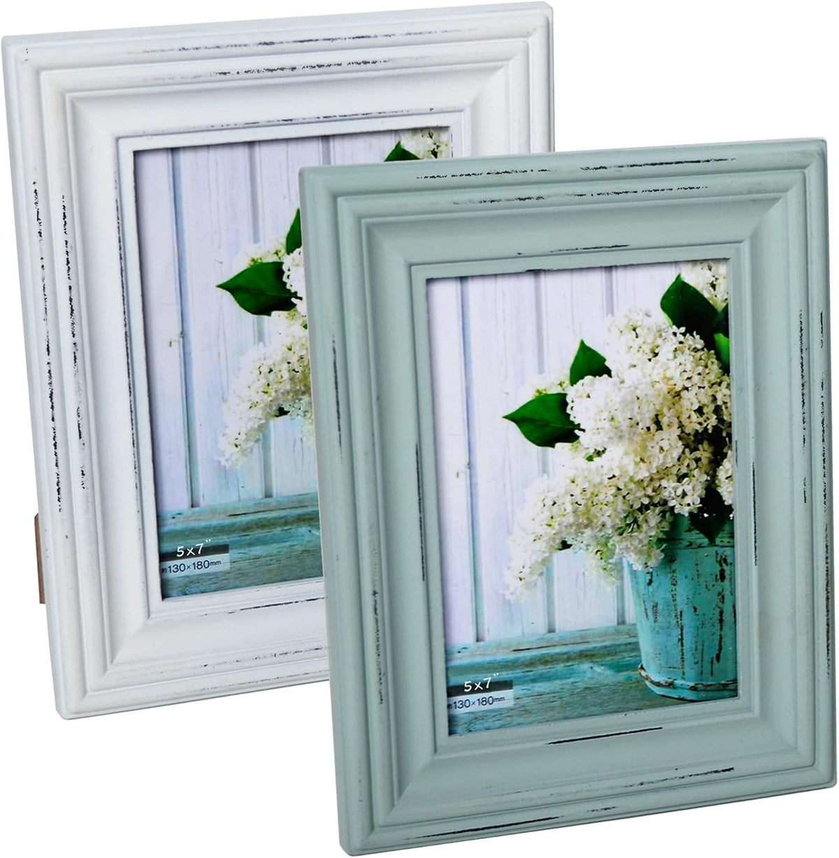 Buecasa Wooden Picture Frames 5x7 Inches Pack of 2 Vintage Aqua and White