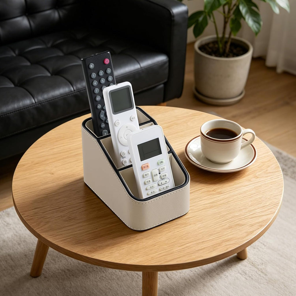 Remote Control Holder, Small Desk Organizer TV Remote Caddy, Beige