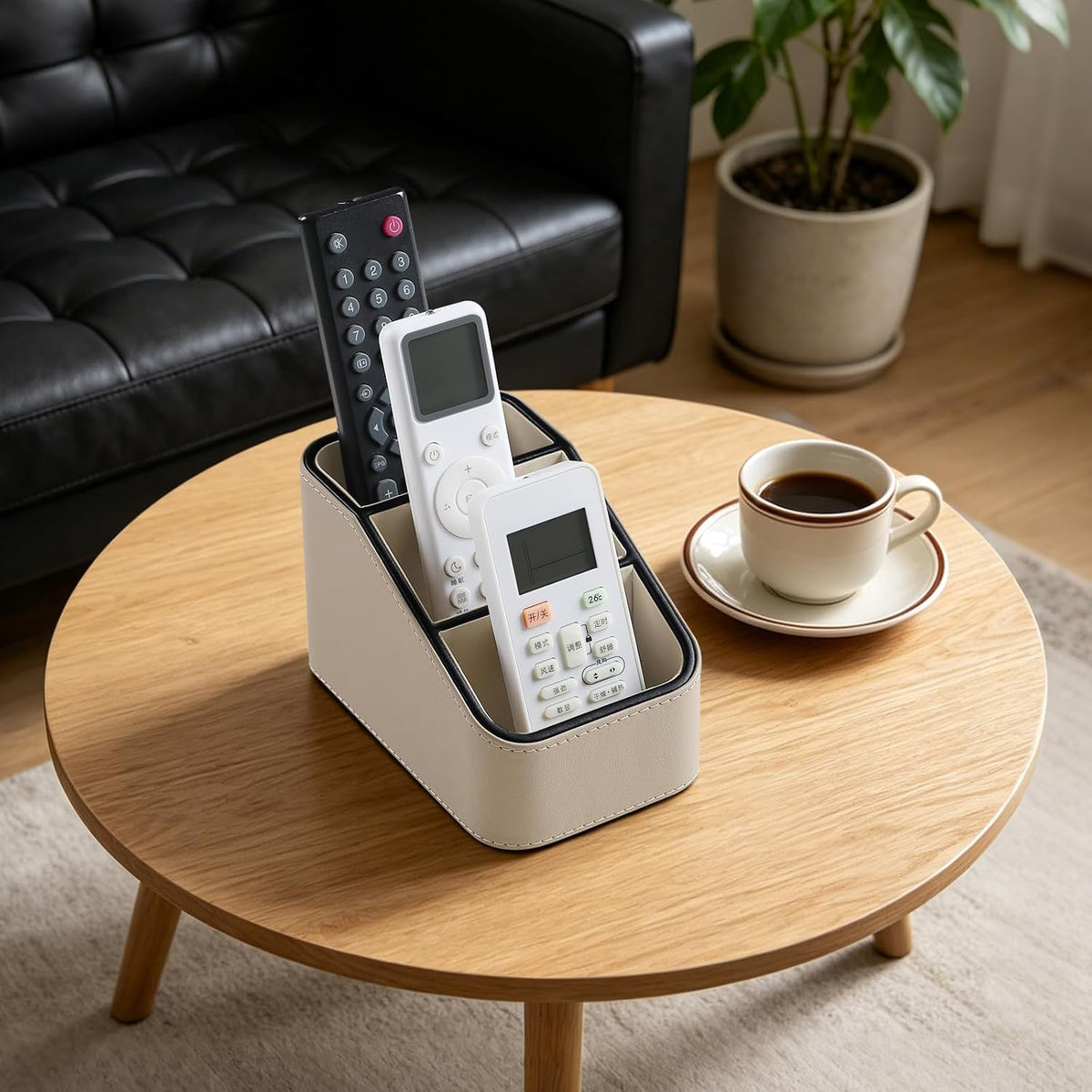 Remote Control Holder, Small Desk Organizer TV Remote Caddy, Beige