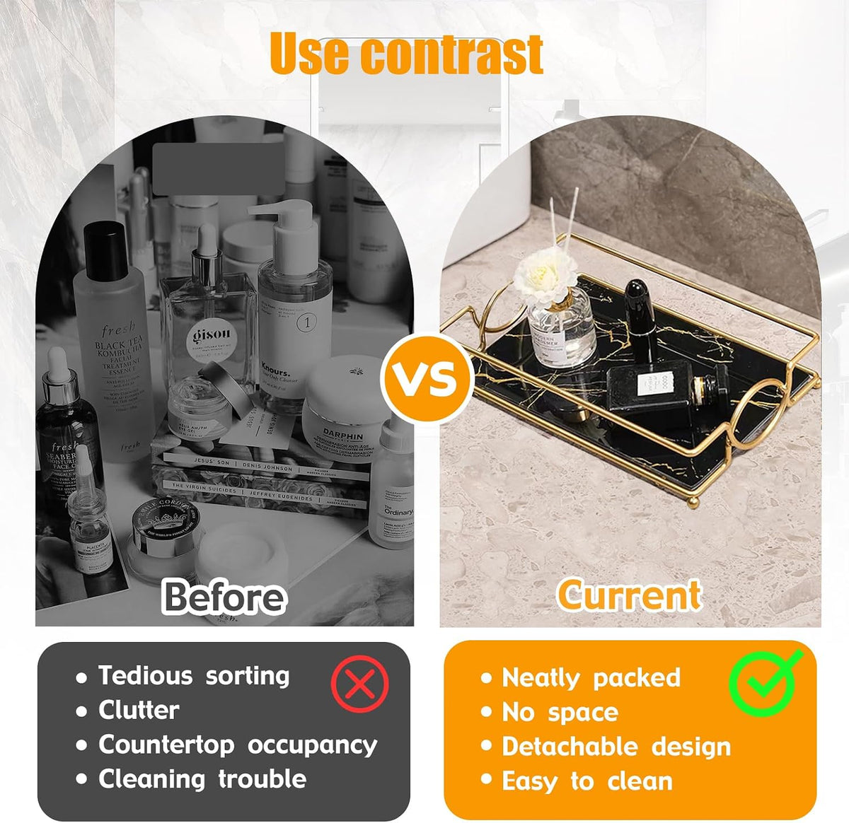 Toilet Tank Tray Black Gold Glass Bathroom Vanity Organizer