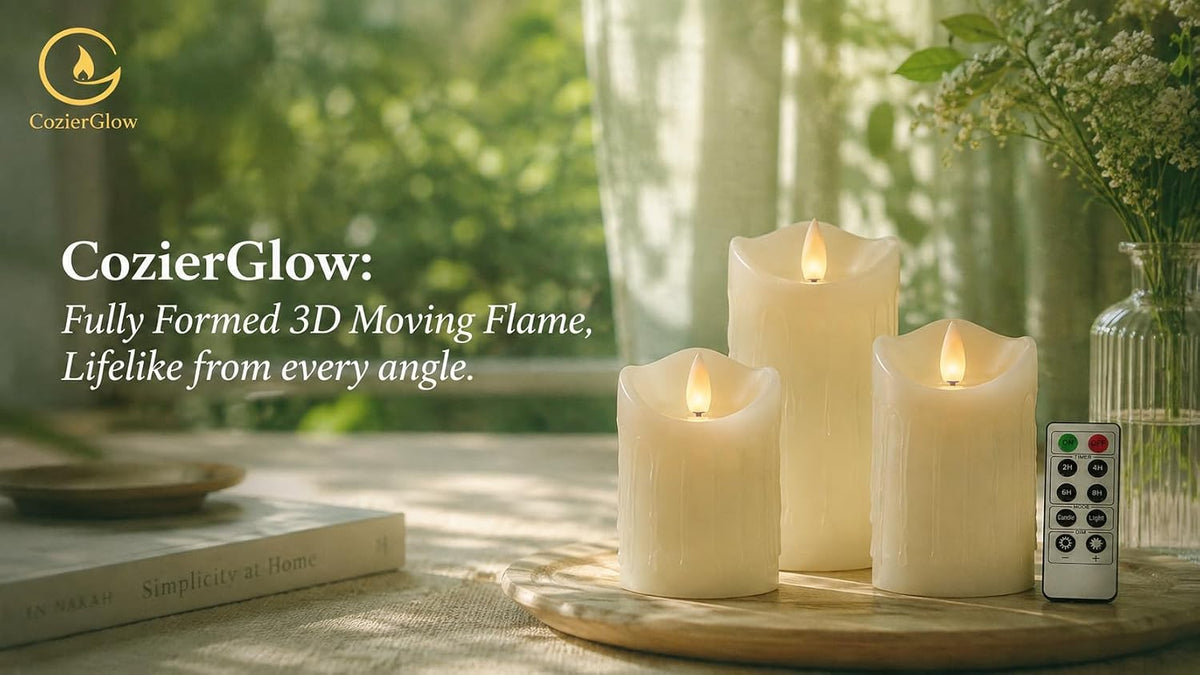 Flameless Pillar Candles Flickering with Remote Timer, Battery Operated LED Candles Up to 400 Hours, 3D Moving Flame Real Wax Candles. (Ivory with Teardrop)