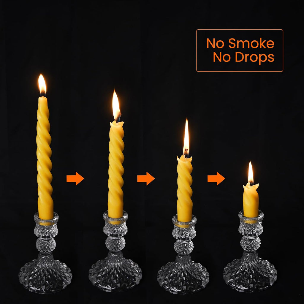 8PCS 7-Inch Pure Beeswax Spiral Taper Candles, Natural Raw, Dripless