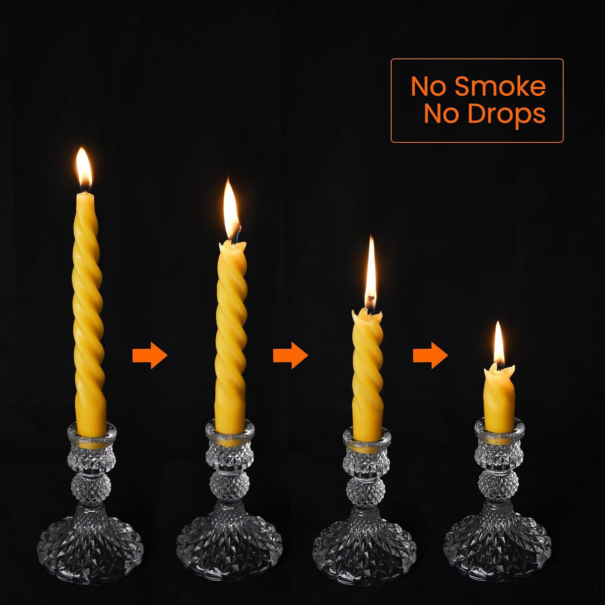 8PCS 7-Inch Pure Beeswax Spiral Taper Candles, Natural Raw, Dripless