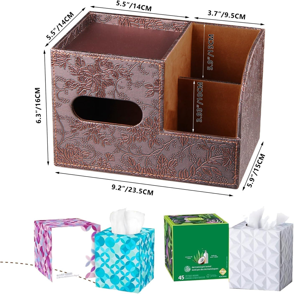 YAPISHI Tissue Box Cover Square,Cube Tissue Box Holder with Storage Tray