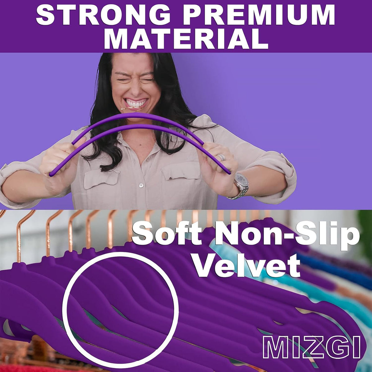 MIZGI Velvet Hangers 50 Pack Non Slip Heavy Duty Dark Purple Rose Gold Hook