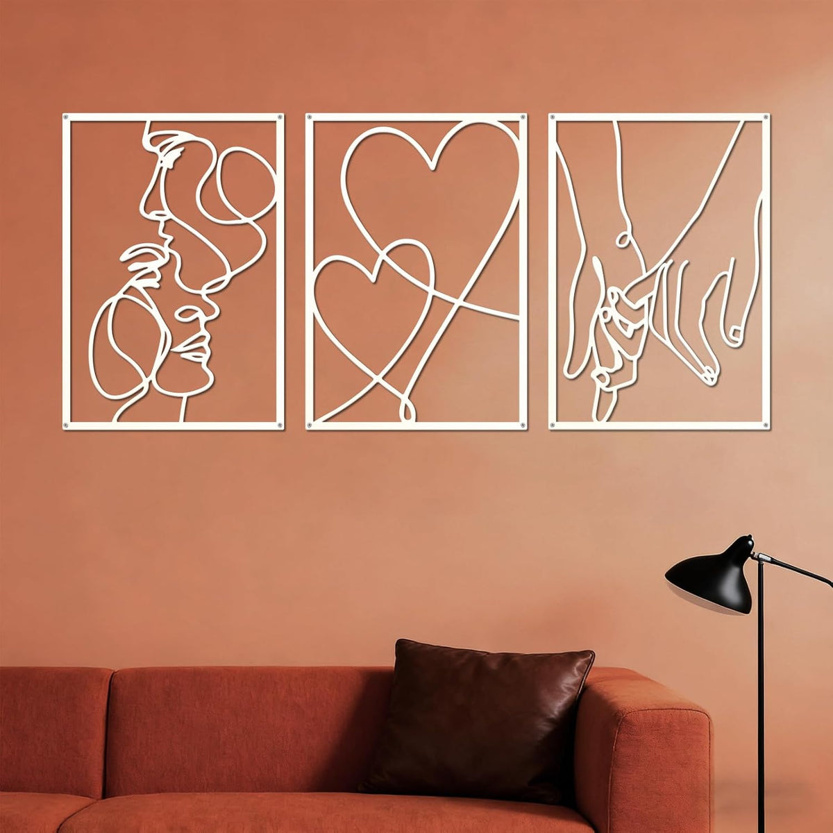 ESTART 3 Pcs Metal Minimalist Line Wall Art, Love Heart Metal Wall Decor