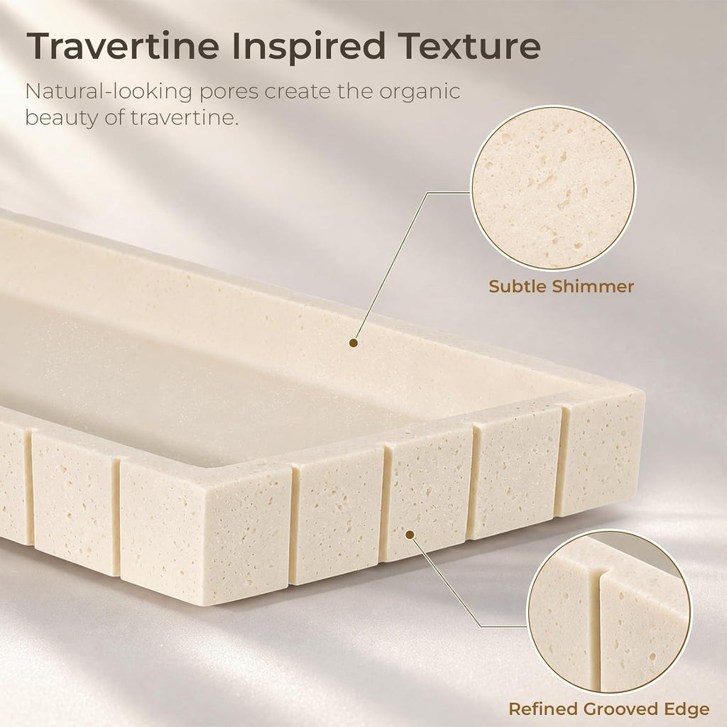 Decorative Bathroom Tray for Counter Stone Perfume Tray for Vanity, Beige