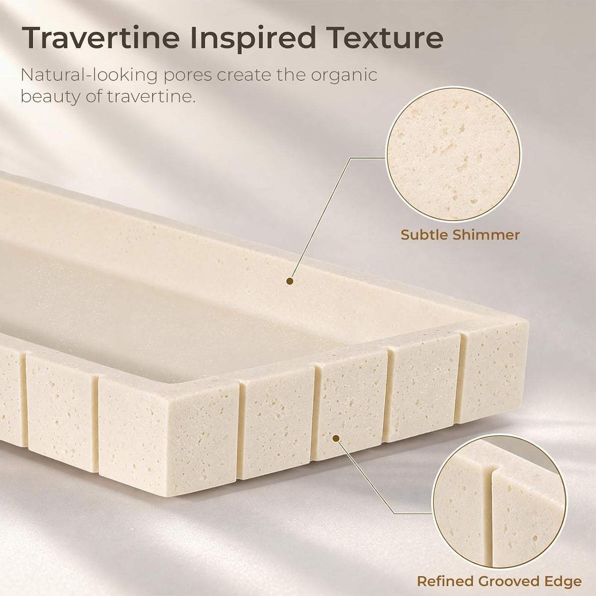 Decorative Bathroom Tray for Counter Stone Perfume Tray for Vanity, Beige