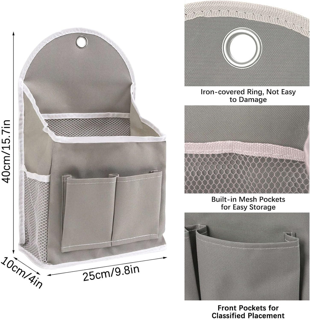2 Pack Wall Hanging Storage Bag with Pockets, Locker Organizer Basket with Sticky Hook, Fabric Wall Organizer, Waterproof Hanging Bag for Closet Door Bedroom Bathroom Office Home Kitchen(Grey)
