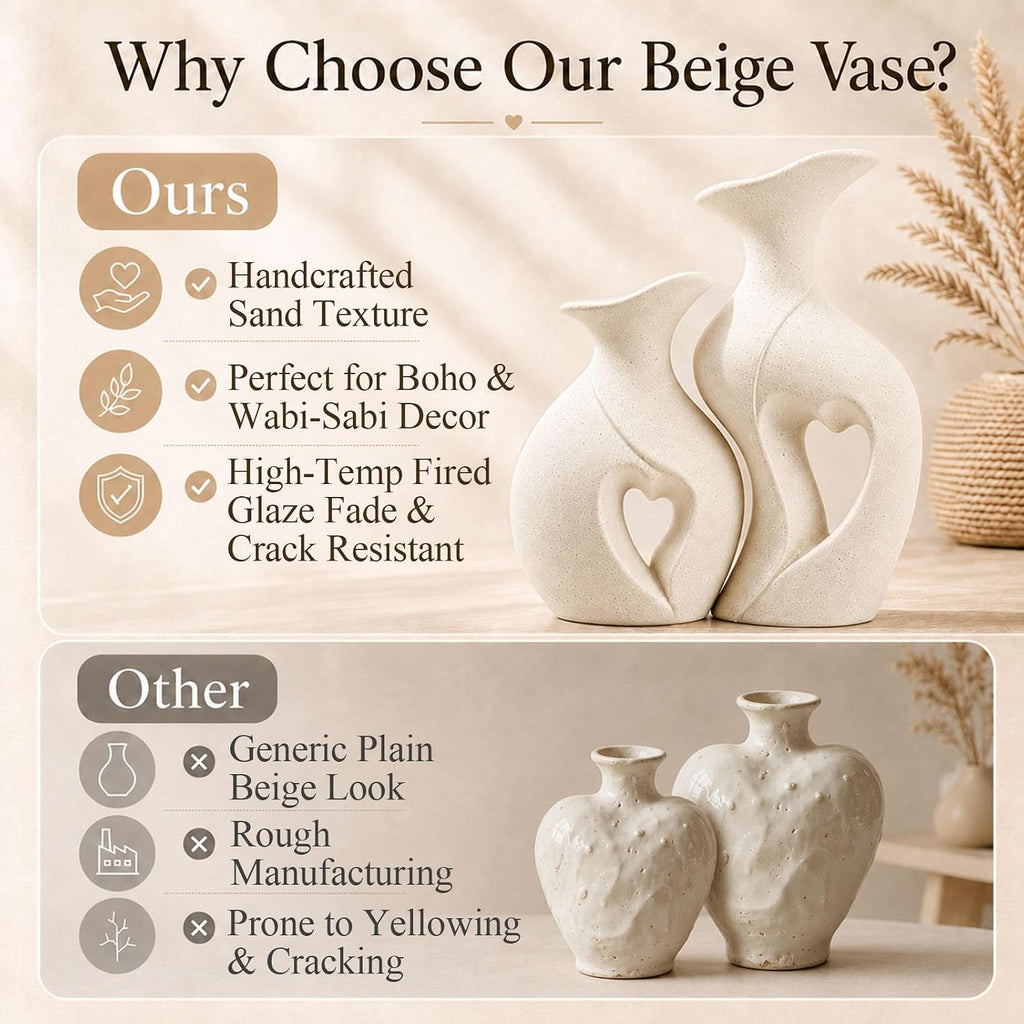 Ceramic Vase for Centerpieces Boho Rustic Vase Set of 2 (Cream)