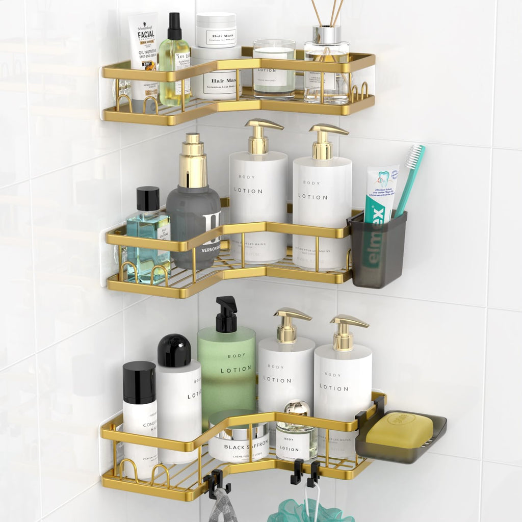 AKTECKE Corner Shower Caddy Bathroom Organizer: Adhesive Shower Rack Bathtub Shelves - 3Pack No Drilling Shower Shelf - Stainless Steel Organizer