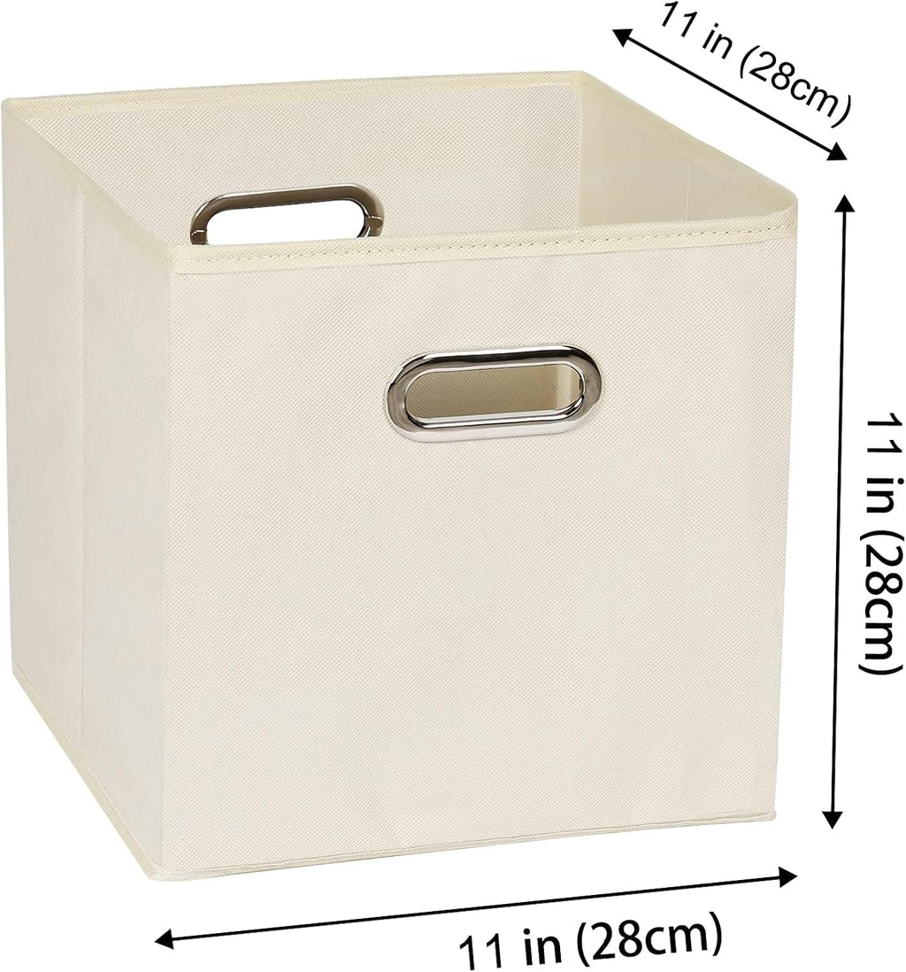 Fabric storage bins Cubes, Fabric Cube Organizer with Handle, Foldable Cube Bins for Cloth or Accessary Storage, 11x11x11, Set of 8, (Creamy White)