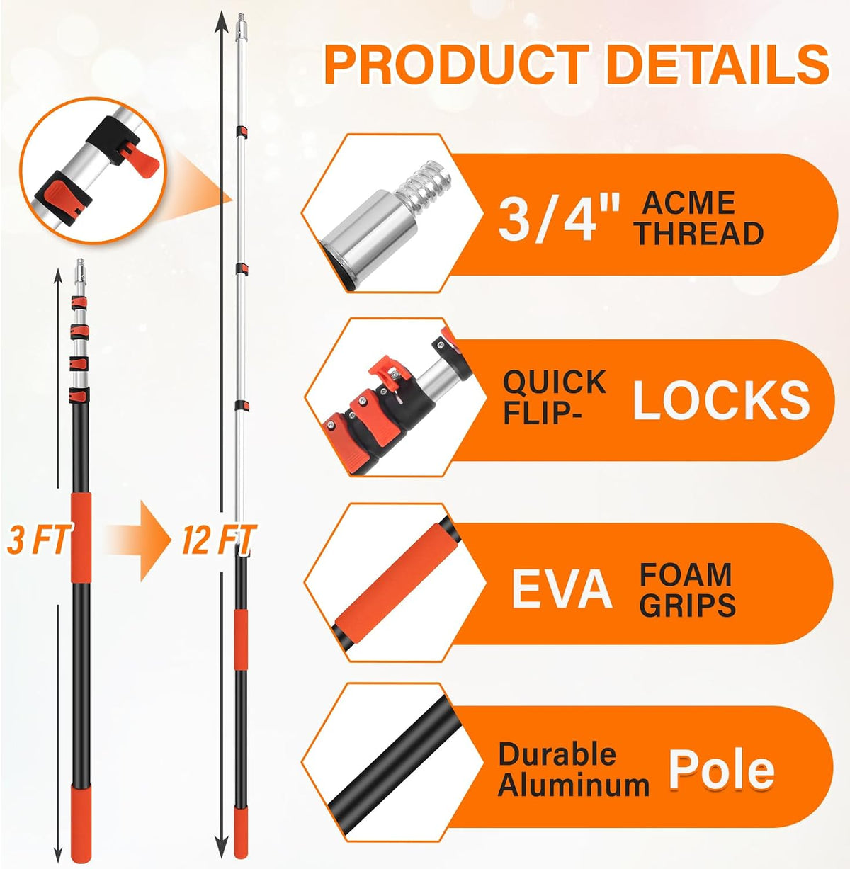26FT High Reach Duster with Extension Pole 5-20FT, 4-in-1 Cleaning Kit