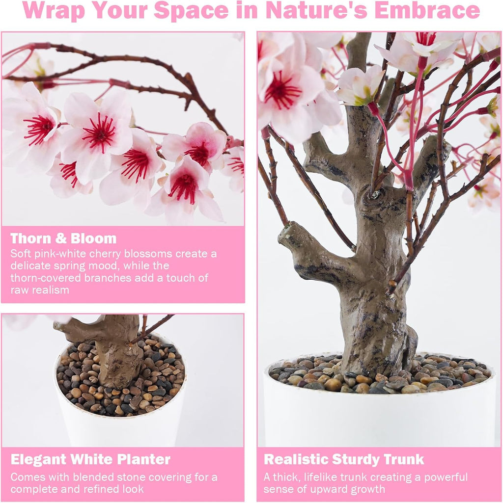 Caxchiling Artificial Cherry Blossom Tree 2FT, Faux Potted Tree Indoor