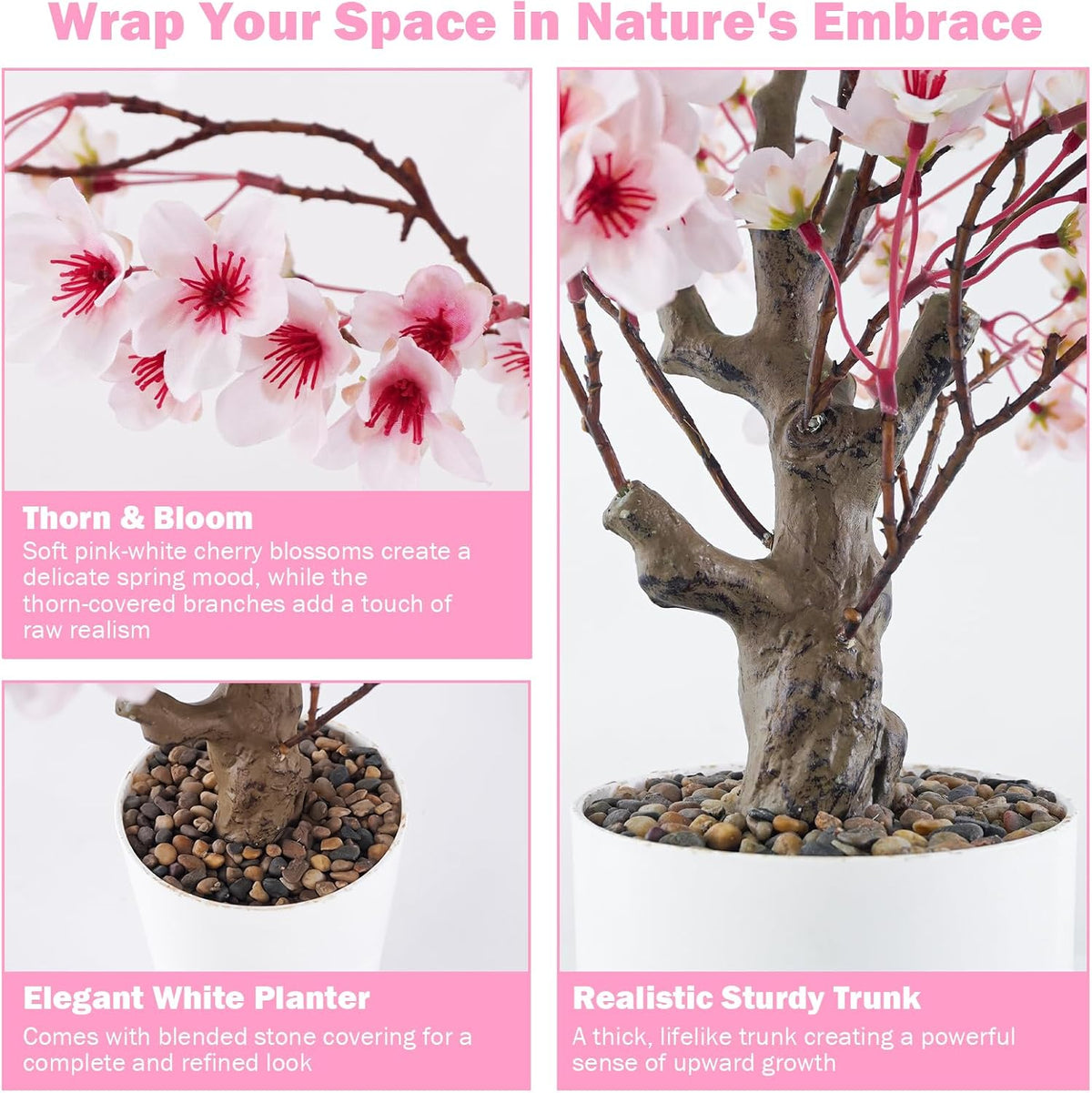 Caxchiling Artificial Cherry Blossom Tree 2FT, Faux Potted Tree Indoor