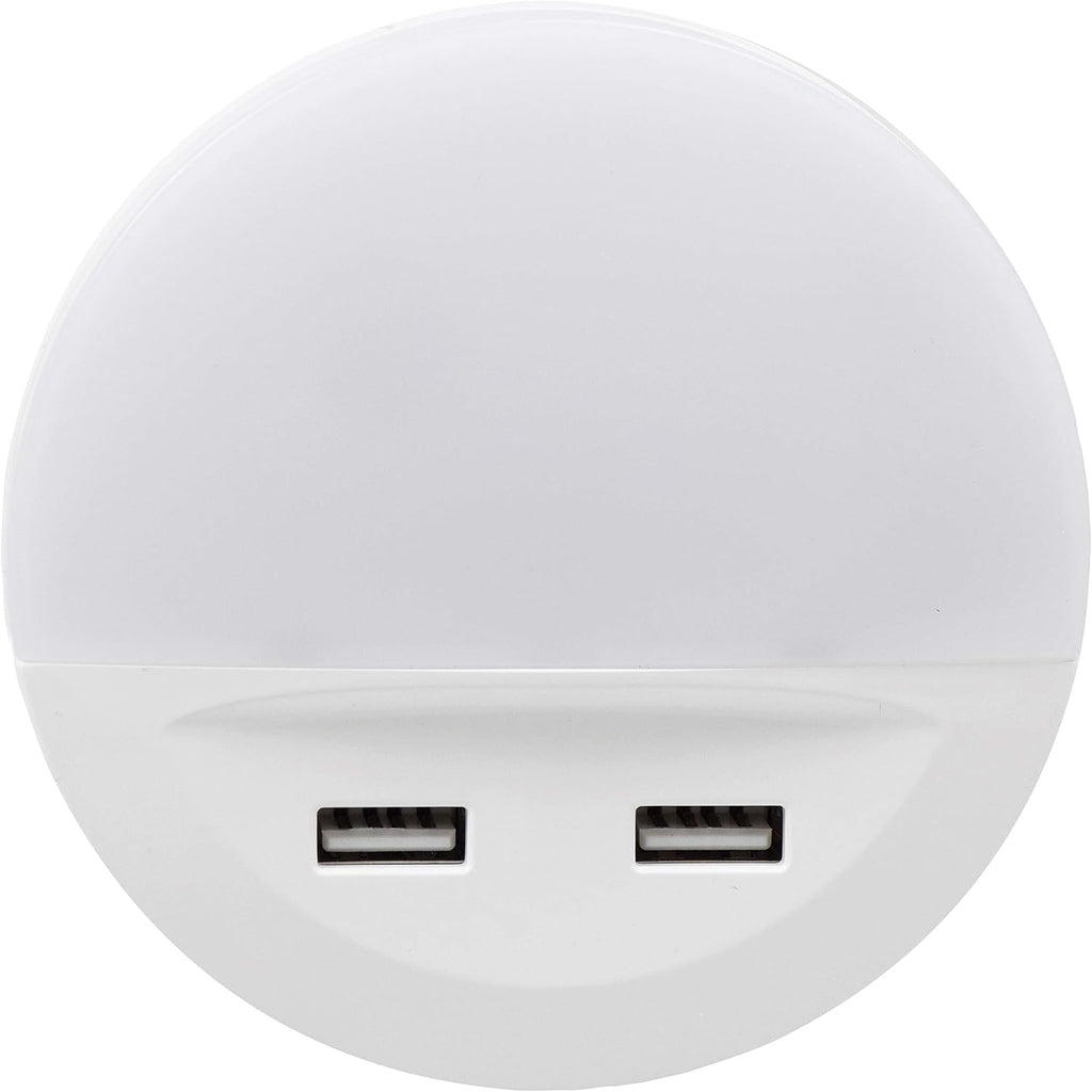 LEDVANCE Sylvania LED Night Light with Dual USB Ports, 22 Year, Dusk to Dawn, Frosted Finish, 3000K, Warm White - (Pack of 1)(65005)