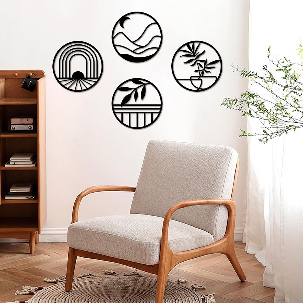 FANTAART 4 Piece Boho Metal Wall Art Black Minimalist Decor
