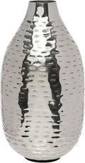 Hosley Silver Vase for Decor 8.75" Hammered Metal Flower Vase, Modern Tabletop Centerpiece Vases for Living Room Decor, Dining Table, Weddings, Faux Dried Floral Decorative Vases