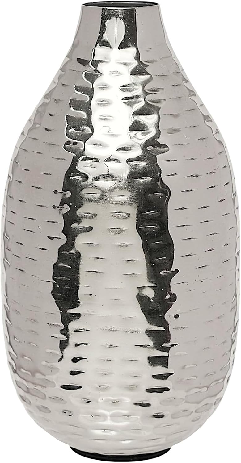 Hosley Silver Vase for Decor 8.75" Hammered Metal Flower Vase, Modern Tabletop Centerpiece Vases for Living Room Decor, Dining Table, Weddings, Faux Dried Floral Decorative Vases