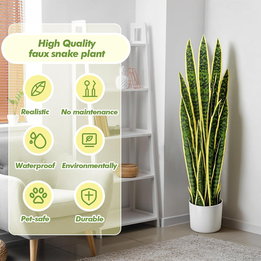 Crowye 2 Pack 3.17 ft Tall Artificial Snake Plant Fake Sansevieria Plant Large Faux Snake Bulk in Pot for Home Office Housewarming Gift