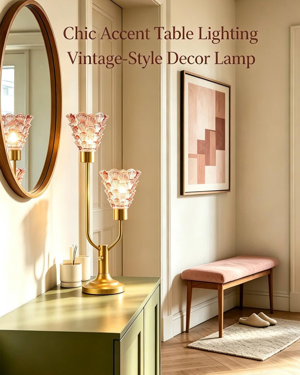 Lightdot Mid Century Modern Glass Table Lamp Dimmable Vintage Pink Lamp