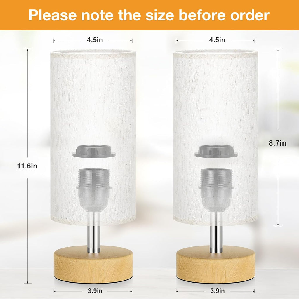 Table Lamps Set of 2 （Cream Shade - Wood Base, 11.6" Inline Control）