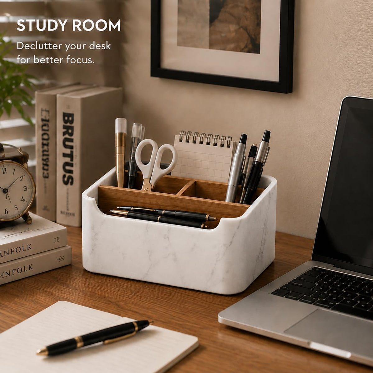 Remote Control Holder, Desk Organizer with Removable Dividers,White