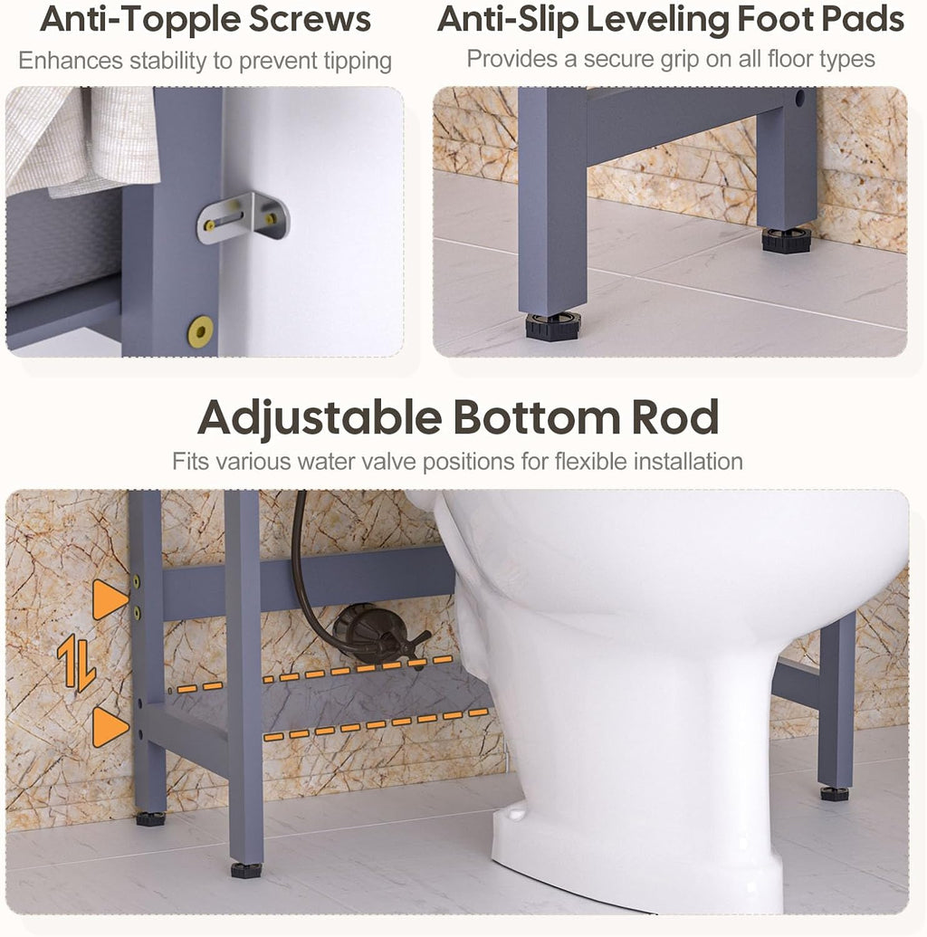 Homde Bathroom Over Toilet Storage Rack: Adjustable 4-Tier Bamboo (Grey)
