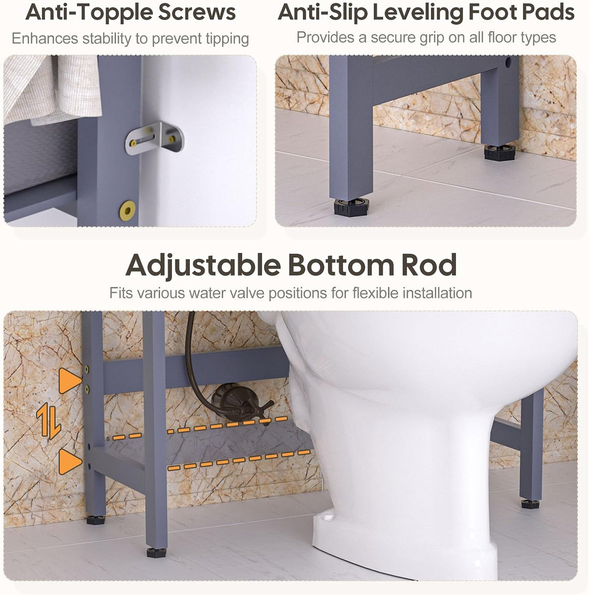 Homde Bathroom Over Toilet Storage Rack: Adjustable 4-Tier Bamboo (Grey)