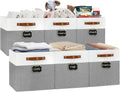 Patvingot 13-Inch Linen Storage Cubes with Labels and PU Handles,6 Pack