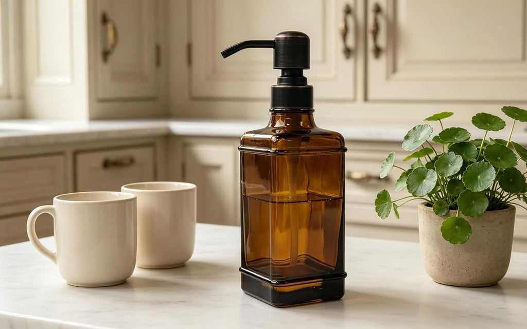 Soap Dispenser,10 Oz Antique Design Thick Glass Hand Dispensers; with 304 Rust Proof Stainless Steel Pump, for Kitchen, Bathroom- Oil Rubbed Bronze