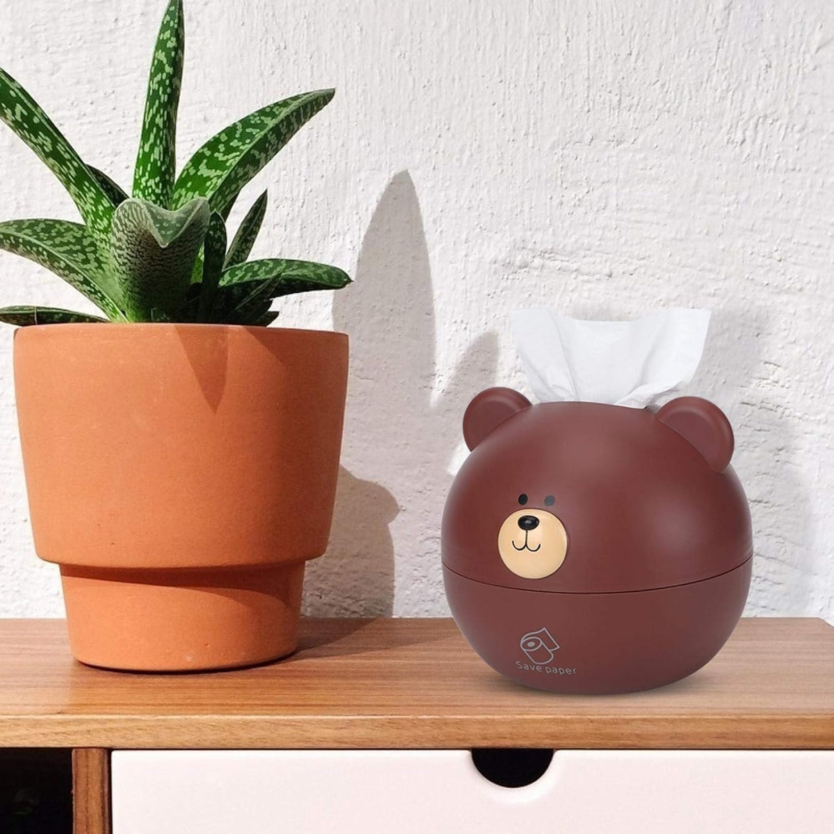 Tissue Box Cover, Cartoon Bear Square Paper Tissue Holder Facial Tissue Dispenser Organizer for Kids, Living Room, Bathroom Decor, Tv Stand, Car, Office(Brown)