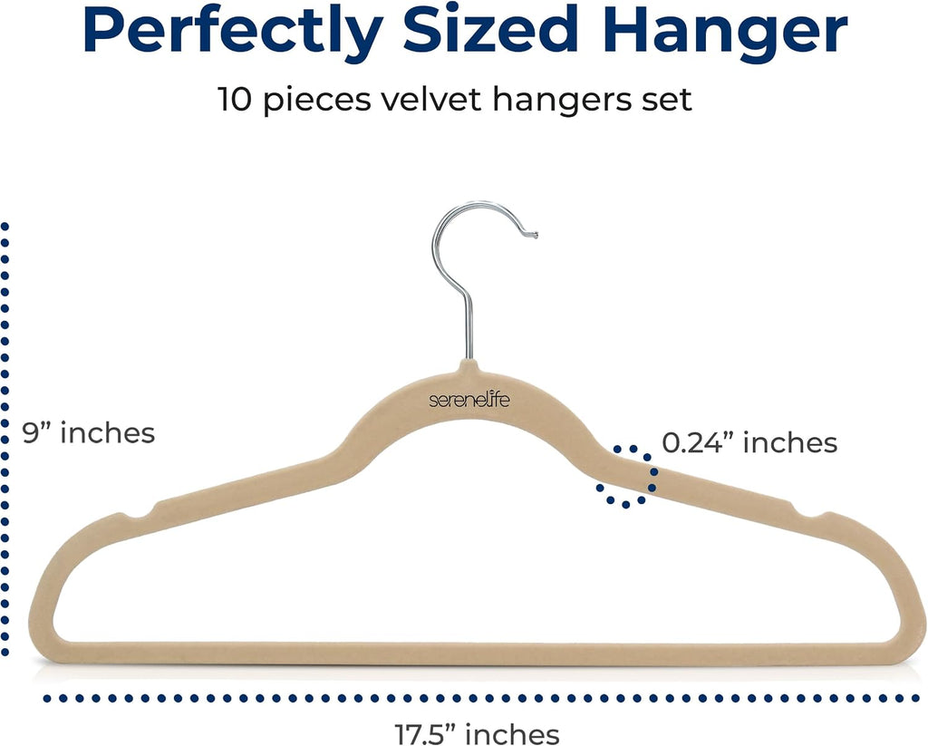 SereneLife Velvet Hangers – 10 Pack, Slim & Space Saving for Closets