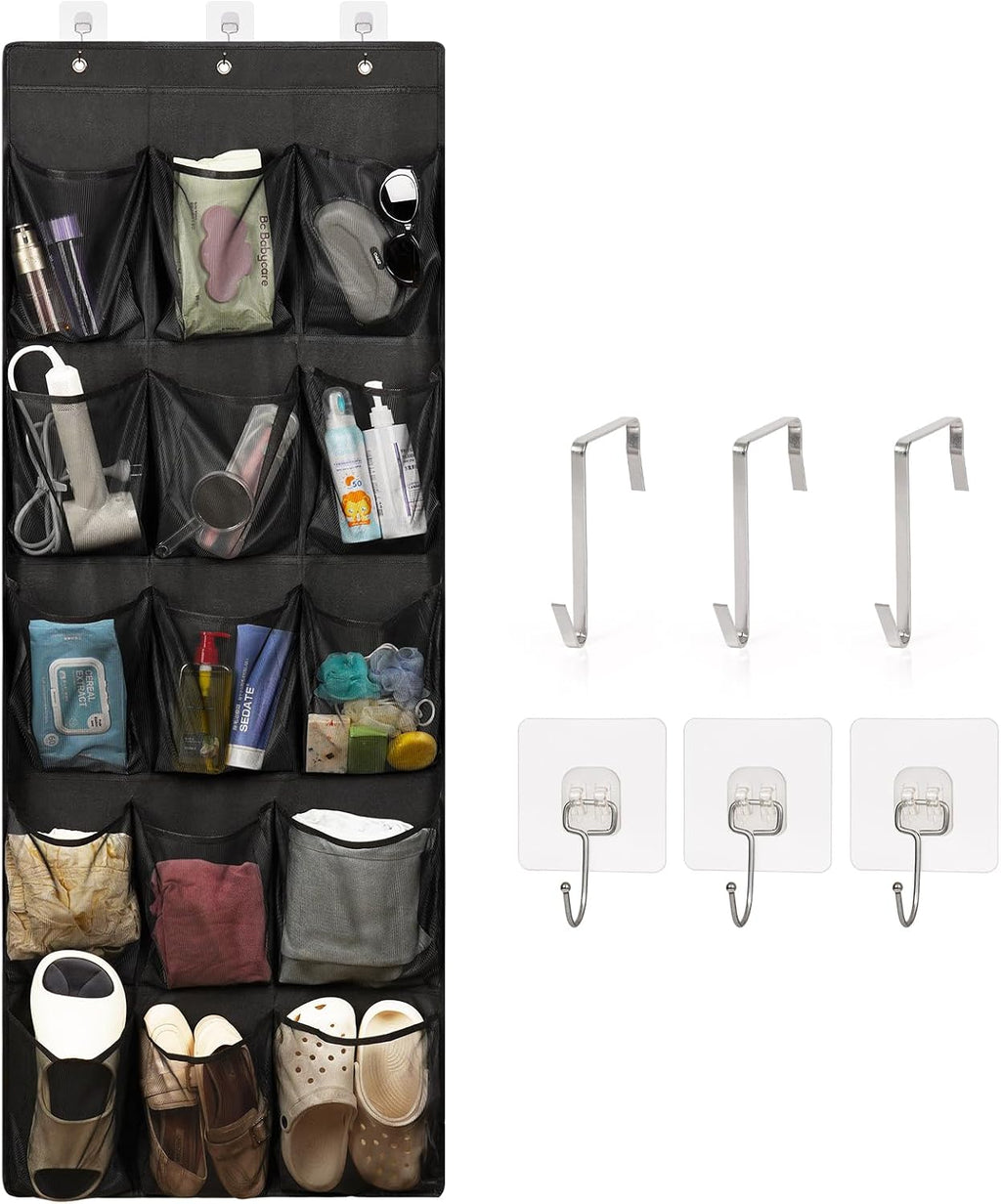 Over The Door Cruise Ship Organizer with 15 Size-Graded Pockets Black