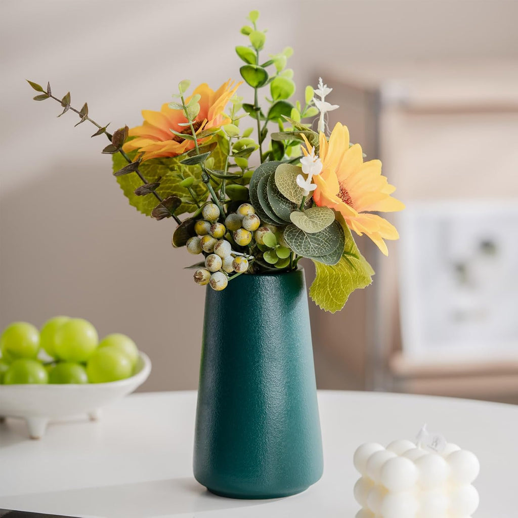 Simple Boho Ceramic Flower Vase for Home Decor (Green,Small)