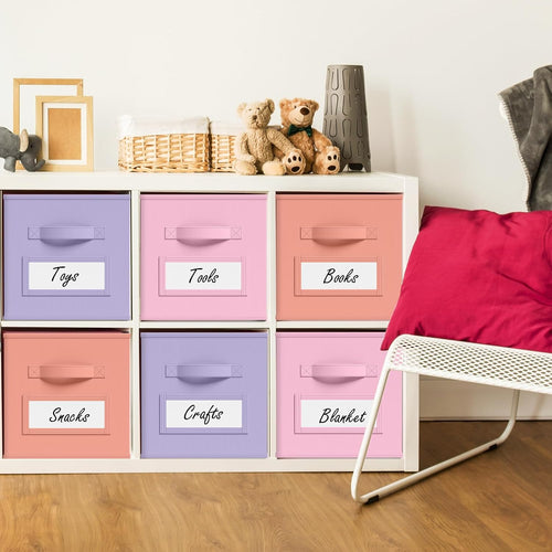 10 Pack Fabric Storage Cubes with Label 11" Collapsible Cube Bins, Pastel