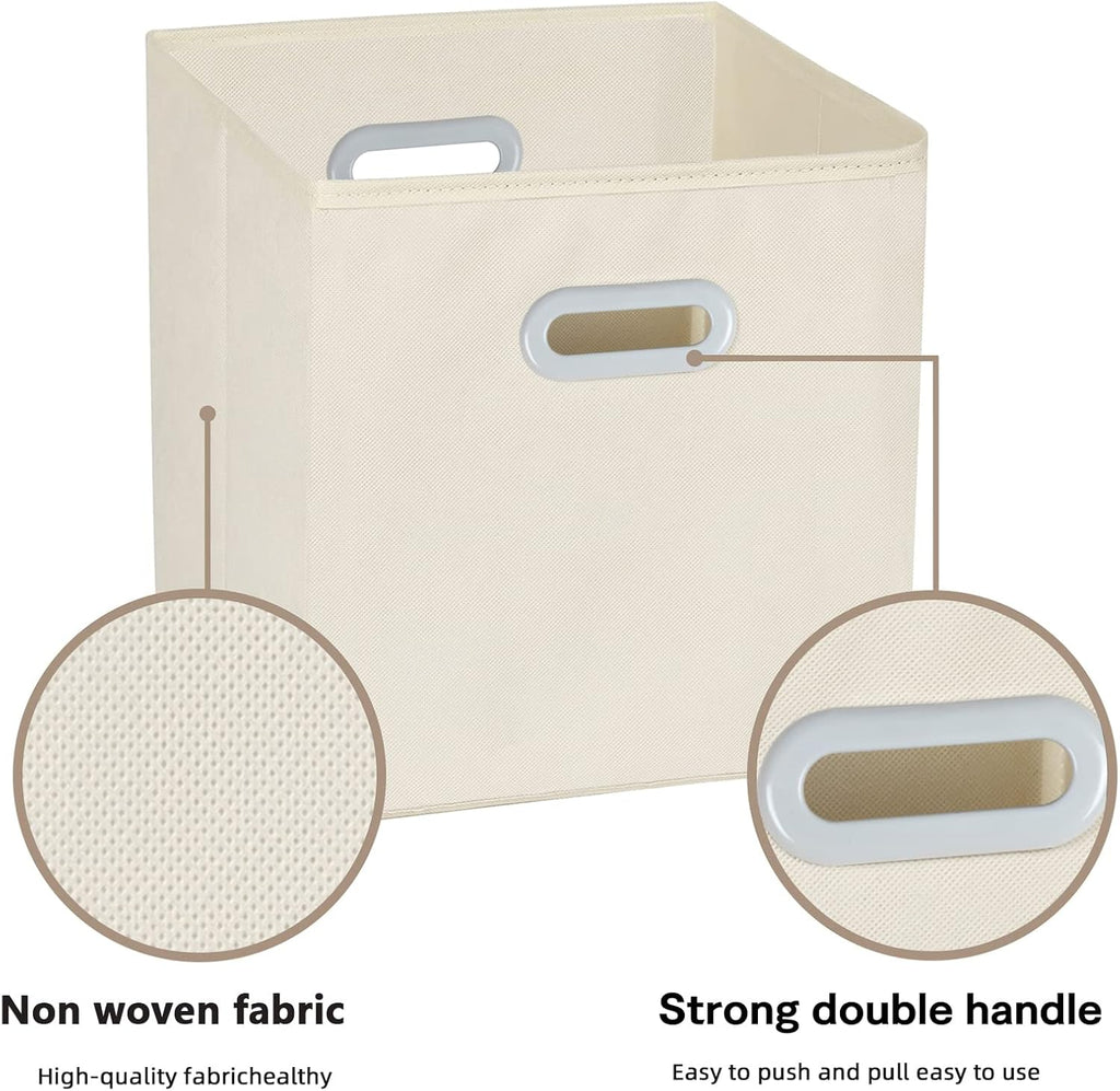 Fabric Cloth Storage Bins,Fabric Cube Organizer with Dual Handles Foldable Cube Storage Baskets for Home Bedroom Storage,Set of 3, Creamy-White