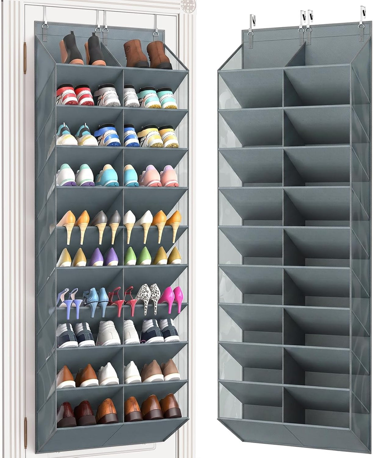 Over the Door Shoe Organizer, 20-30 Pairs Shoe Storage, 10-Tier, Grey