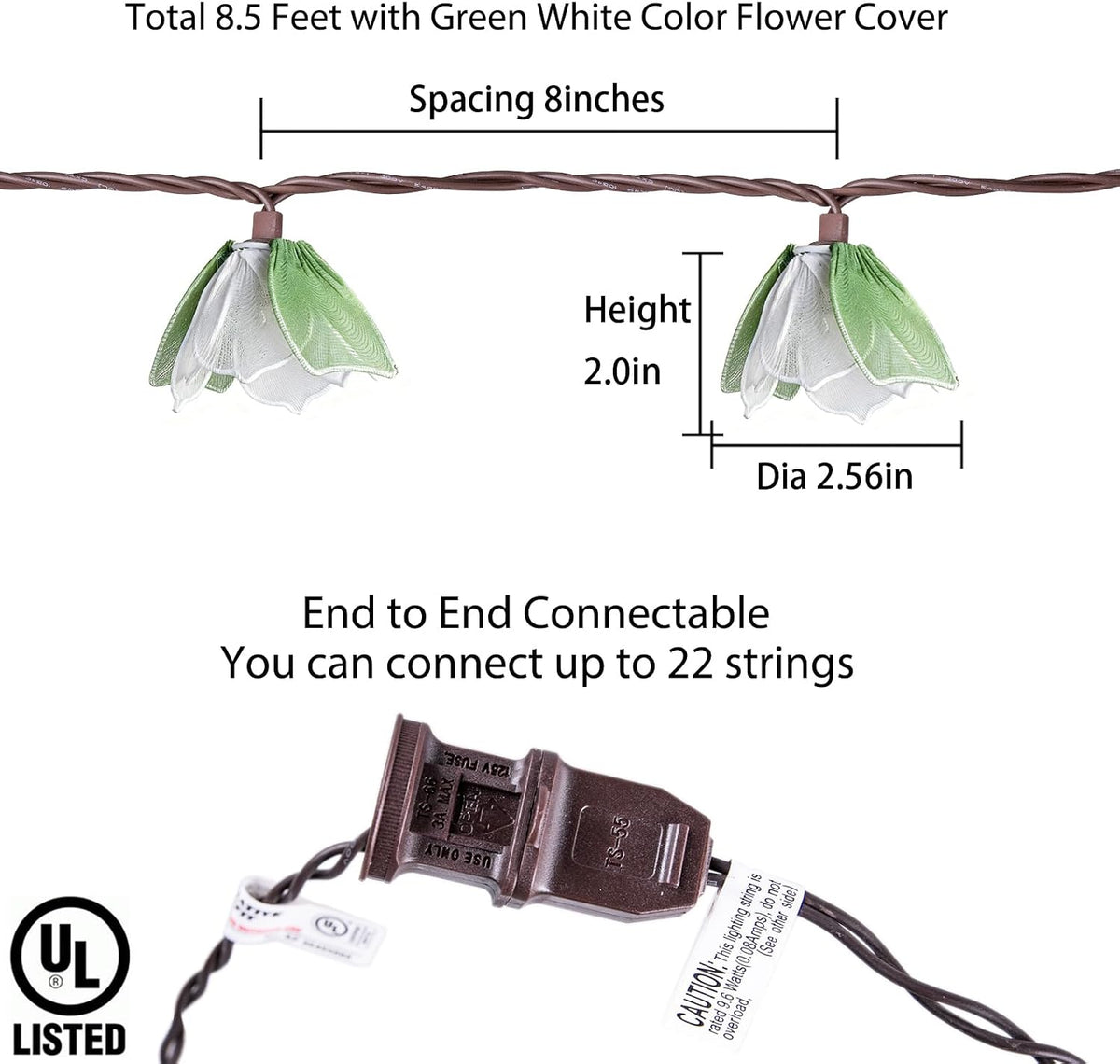TWINKVILLA Decorative String Lights Plug in with 10 Bulbs, Flower Garland Fairy Lights Connectable Weatherproof Outdoor Indoor for Wedding Pergola Bedroom Porch Floral Home Decor (Green White)