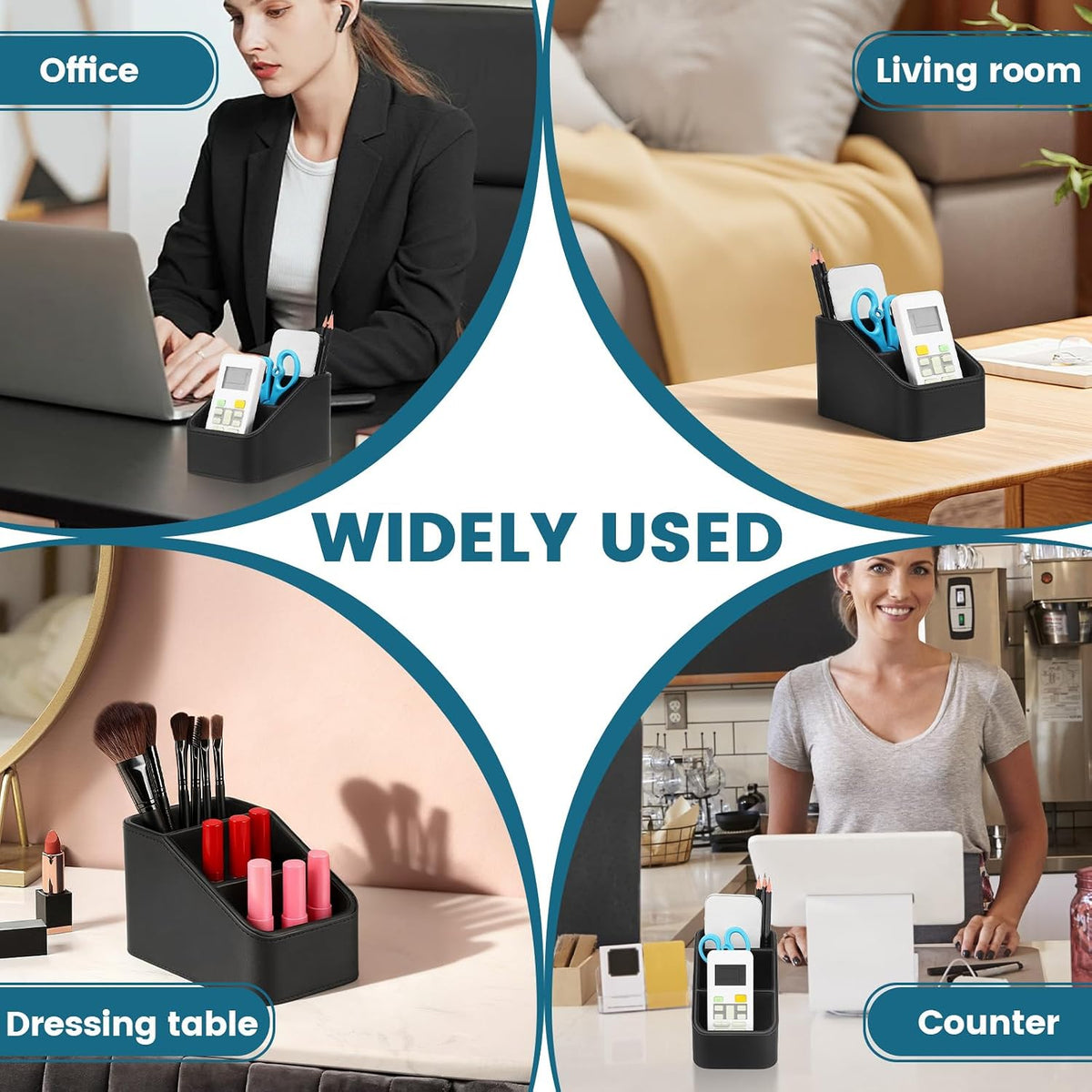 PU Leather Remote Control Holder, TV Remoter Caddy Desktop, Remote Caddy Box with 3 Compartments for Nightstand Bedside Table Couch Desk, Small Storage Organizer for Glasses, Cosmetics, Office Supply