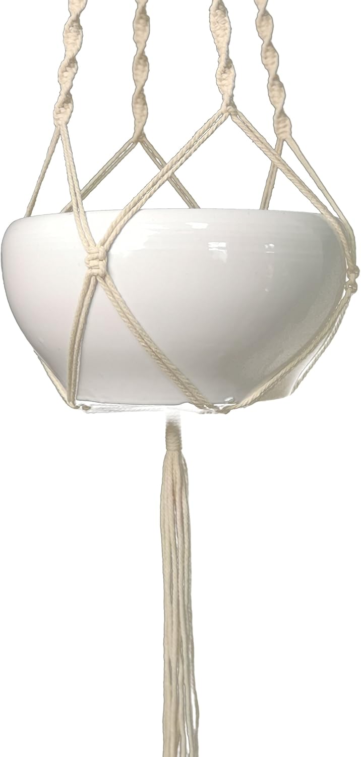2 PCS Macrame Plant Hanger Hanging Planter 4 Legs Natural Cotton Rope Plant Hanger & Plant Holder 48 Inch for Square or Round Plant Pot 8-10 inch (Ivory Cotton)